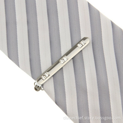Custom Made Fashion Luxury Men Crystal Tie Clip With Chains